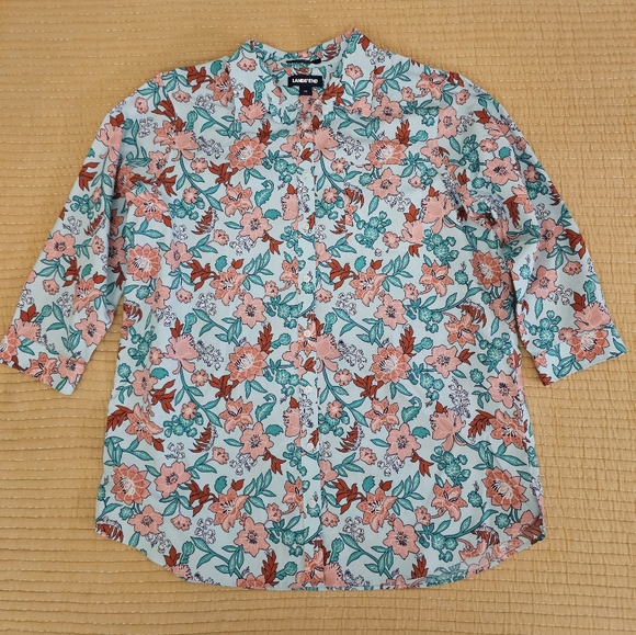 Lands' End Floral No Iron Supima 100% Cotton Lightweight 3/4 Sleeve Tunic W's 16 - Picture 6 of 15